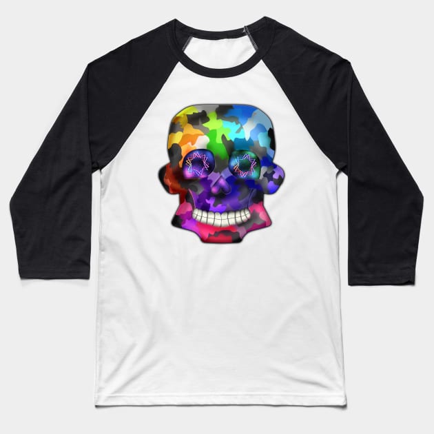 Skull - Rainbow Camo Baseball T-Shirt by cherubi19